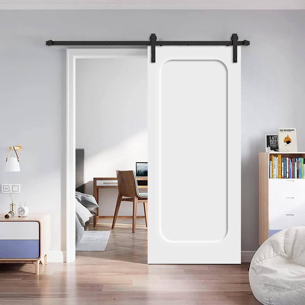Calhome Curved 1 Panel Shaker Painted Composite Modern Interior Sliding Barn Door with Hardware Kit