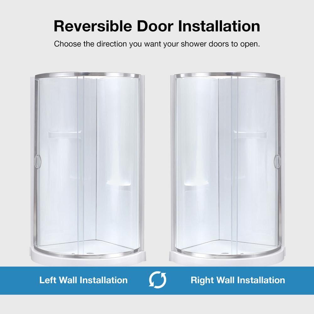 Breeze Premium 38 in. Corner Shower Sliding Door with Walls and Base Included, Clear Glass and Chrome Finish