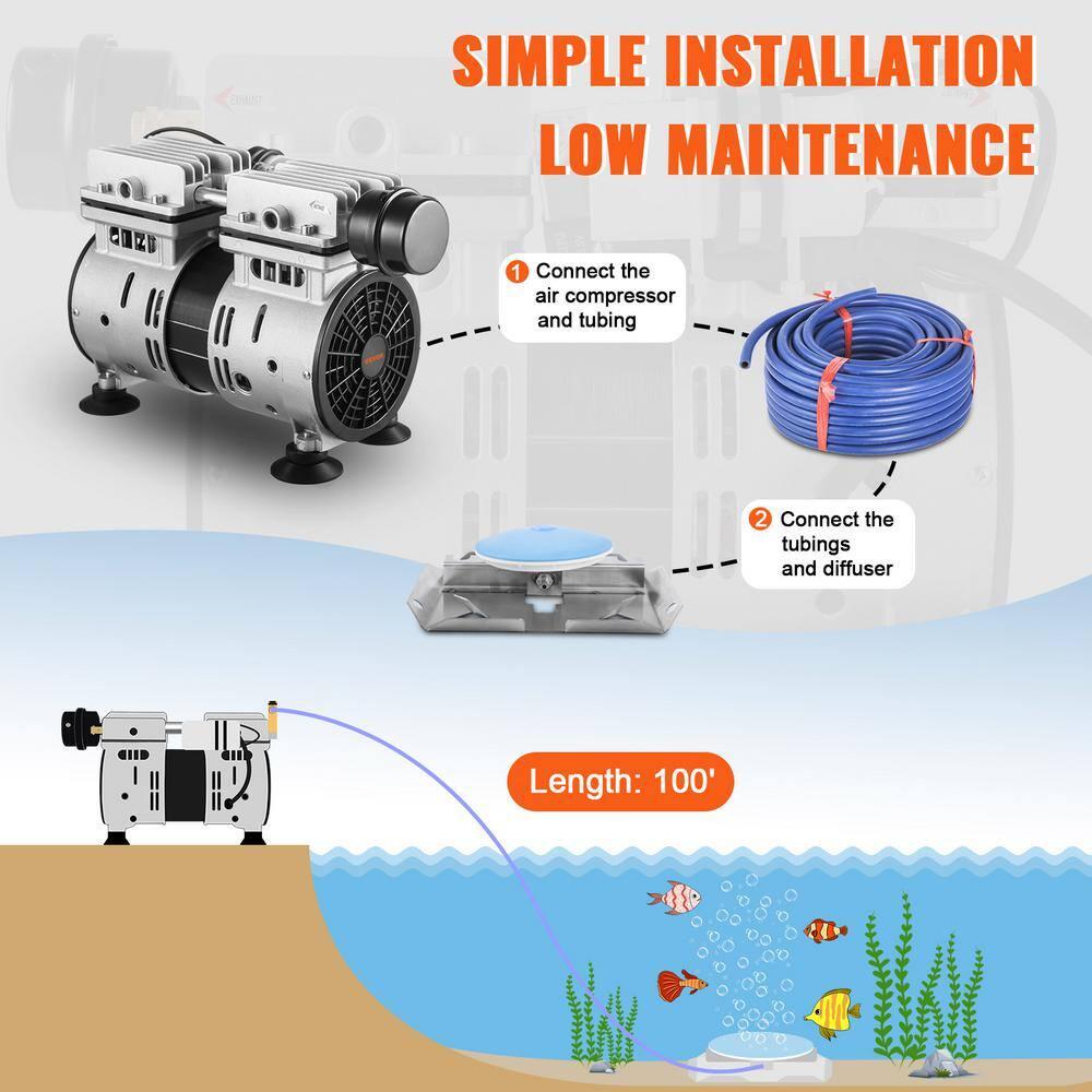 VEVOR 3/4 HP Silver Metal Pond Aerator Kit with Blue Tubing