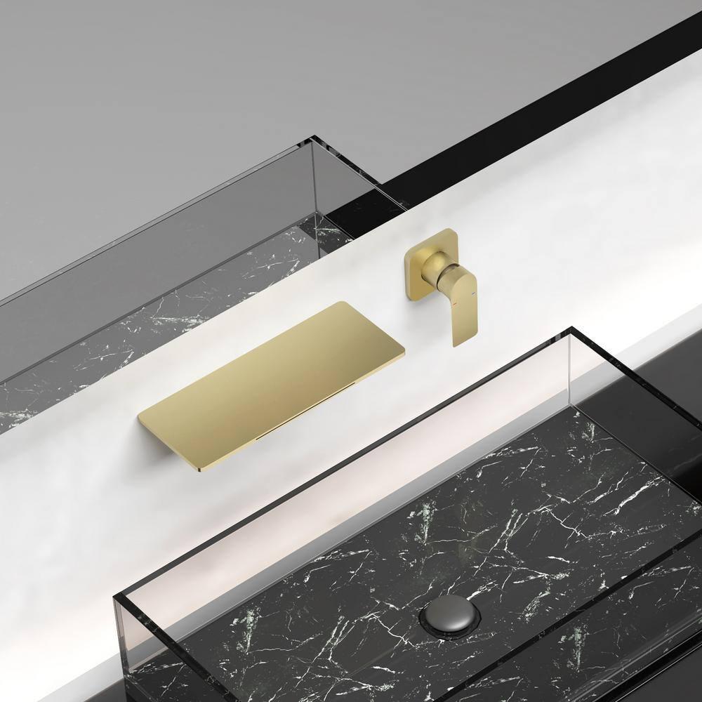 Bathroom Faucet Waterfall Bathroom Sink Faucet Brushed Gold Brass Basin Mixer Tap Single Handle Basin Tap Wall Mounted Lavatory Faucet with Cold and Hot Water