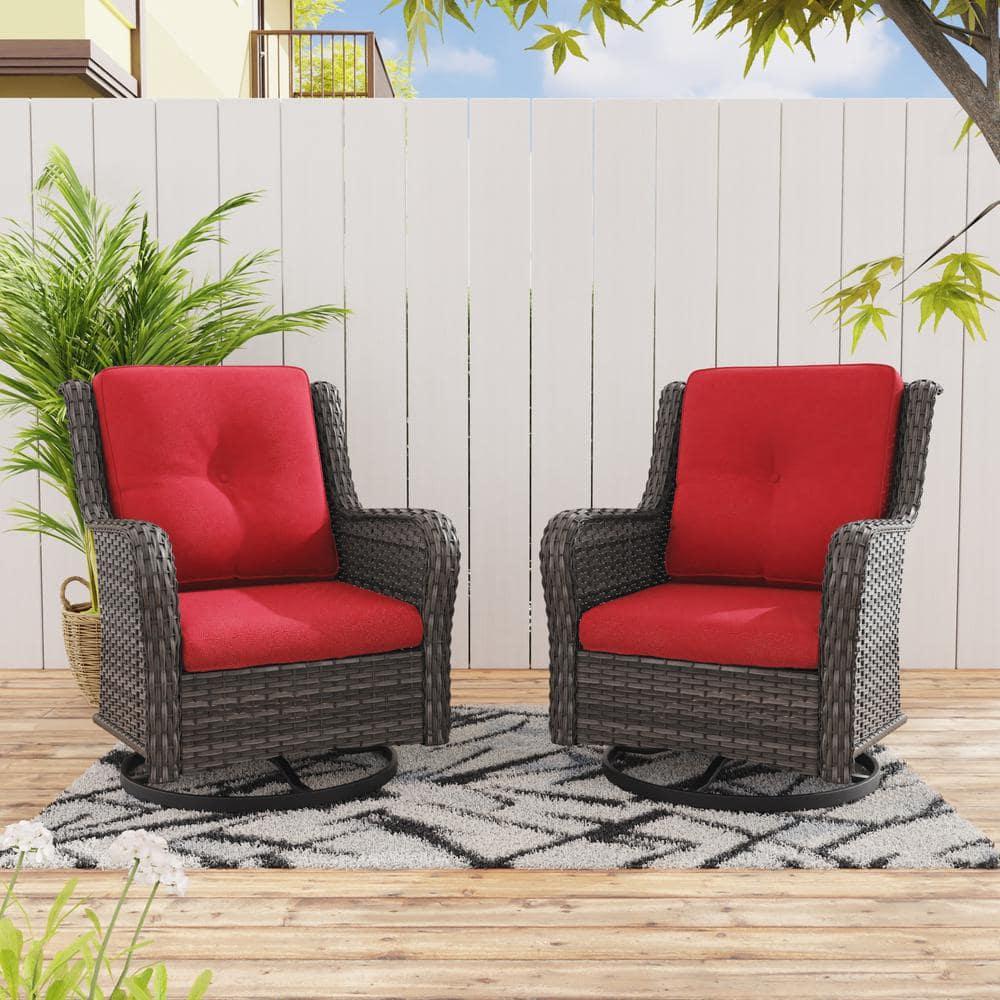 COZYWOR Swivel Wicker Patio Chair with Cushions (Set of 2)