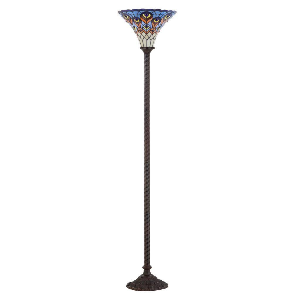 JONATHAN Y JYL8006A Peacock Tiffany-Style 70" Torchiere LED Floor Lamp, Traditional for living room, dinning room, bedroom, office Bulb Included, Bronze