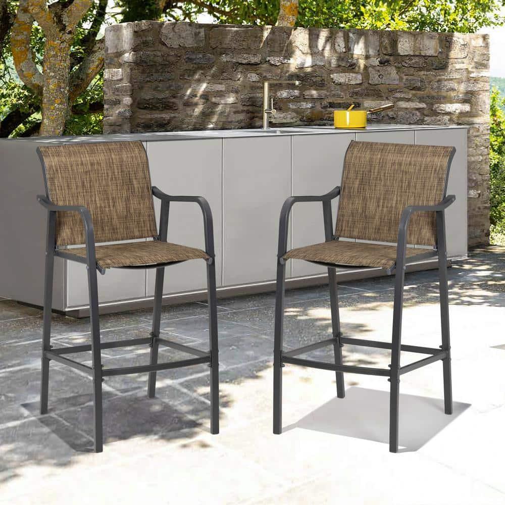 Crestlive Products Lightweight with Curved Backrest Weather-Resistant Bar Stools Set of 2, Earth