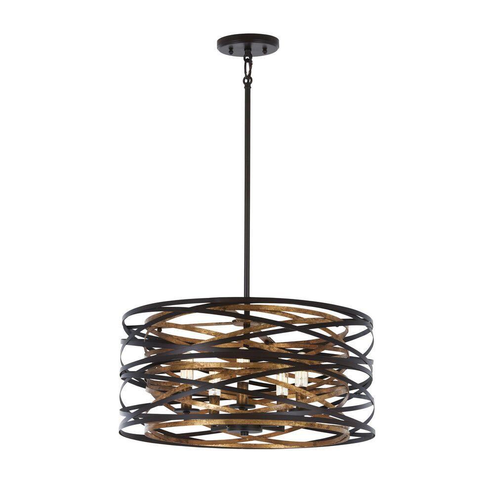 Minka Lavery Vortic Flow 20" Wide Dark Bronze and Mosaic Gold 5-Light Pendant