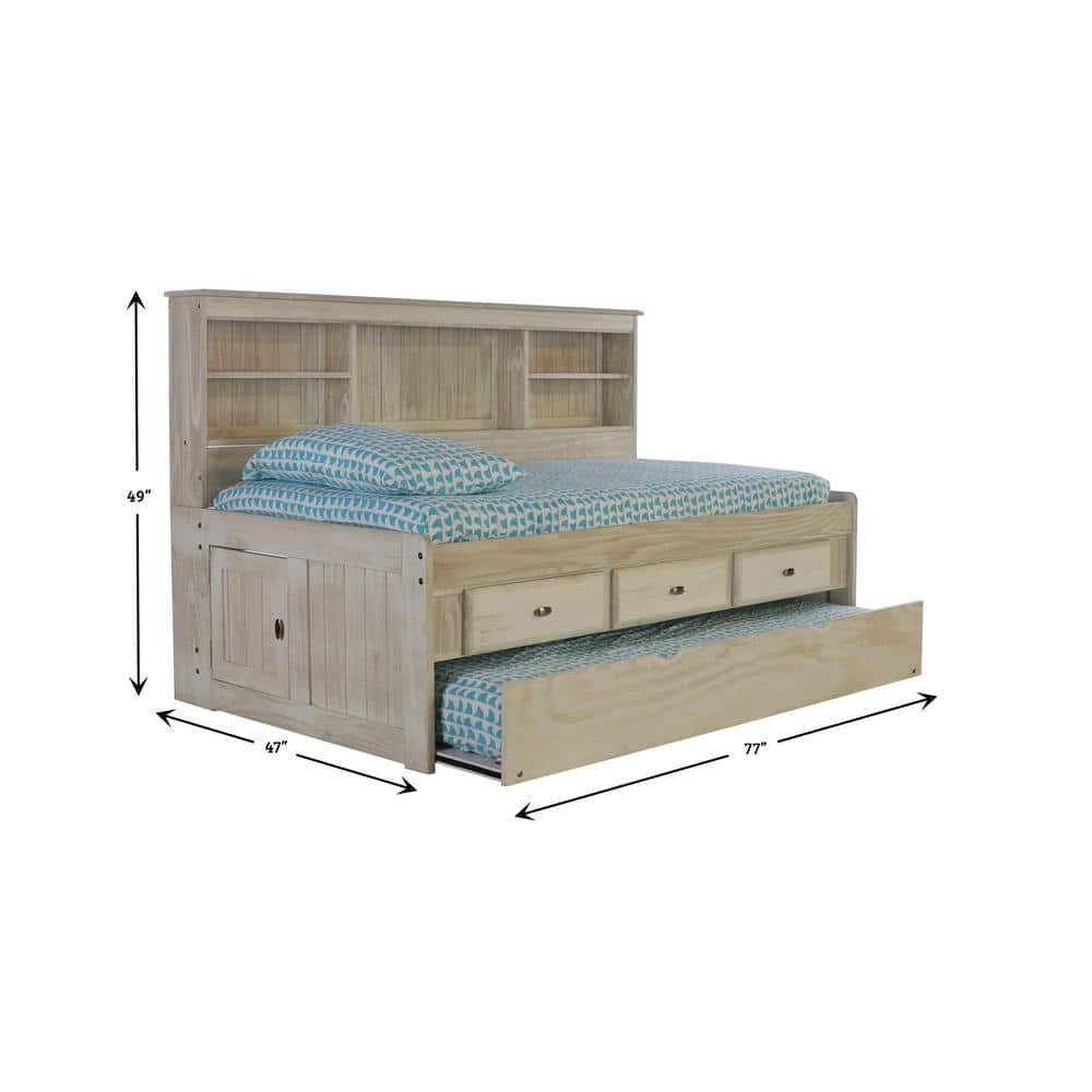 American Furniture Classics OS Home and Office Furniture Model 85222K3-22, Solid Pine Twin Daybed with Three Sturdy Drawers and a Twin Sized Trundle in Light Ash