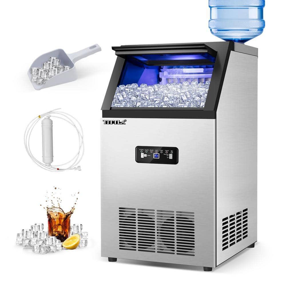 TITTLA Ice Maker Machine, Commercial Ice Machine,88Lbs/Day,Freestanding Built-In Stainless Steel Under Counter Automatic Ice Machine for Restaurant Bar Cafe