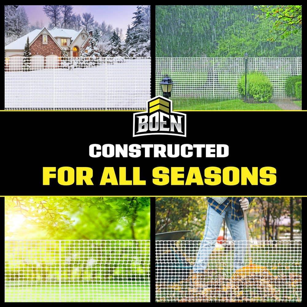 BOEN 4' x 50' White Temporary Fencing, Mesh Snow Fence, Plastic, Safety Garden Netting, Above Ground Barrier, for Deer, Kids, Swimming Pool, Silt, Lawn, Rabbits, Poultry, Dogs