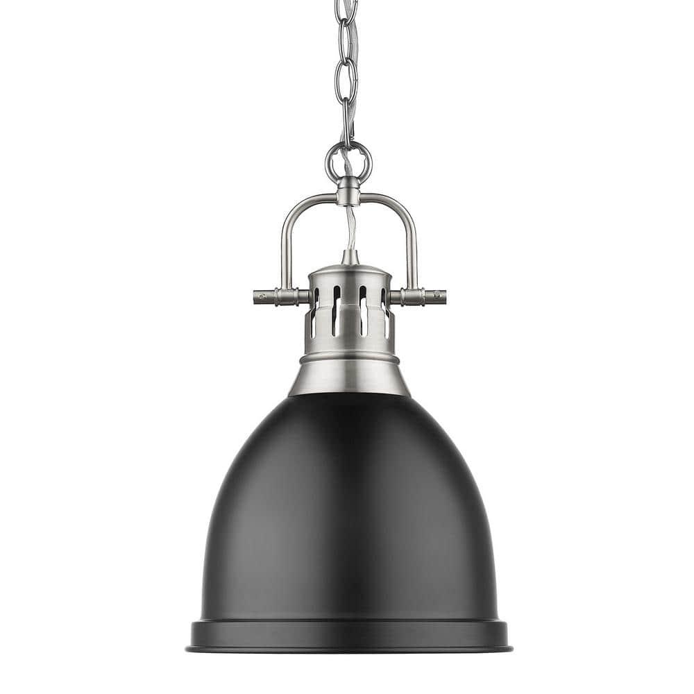 Golden Lighting Duncan 1-Light Small Pendant with Chain in Pewter with Matte Black