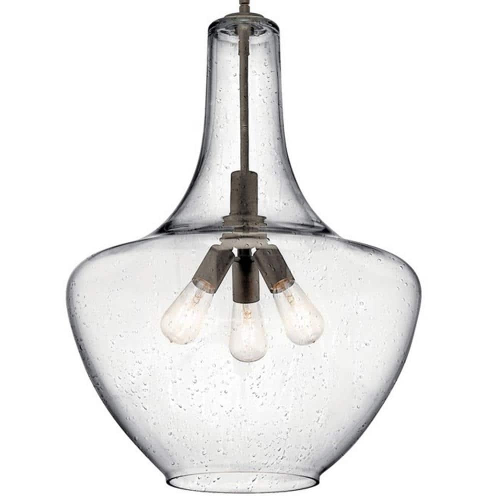 Everly 27.5" 3 Light Bell Pendant Clear Seeded Glass Chrome