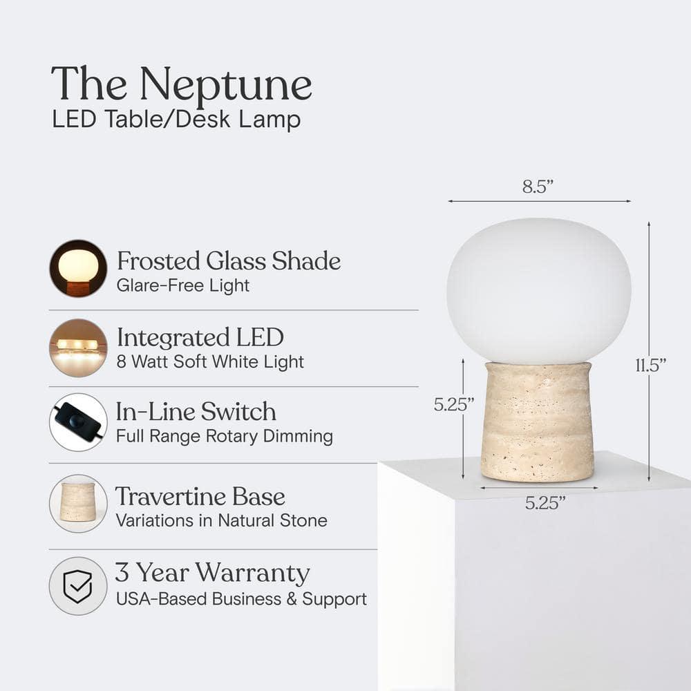 Brightech Neptune 12" LED Table Lamp With Natural Travertine Stone Base | Wayfair