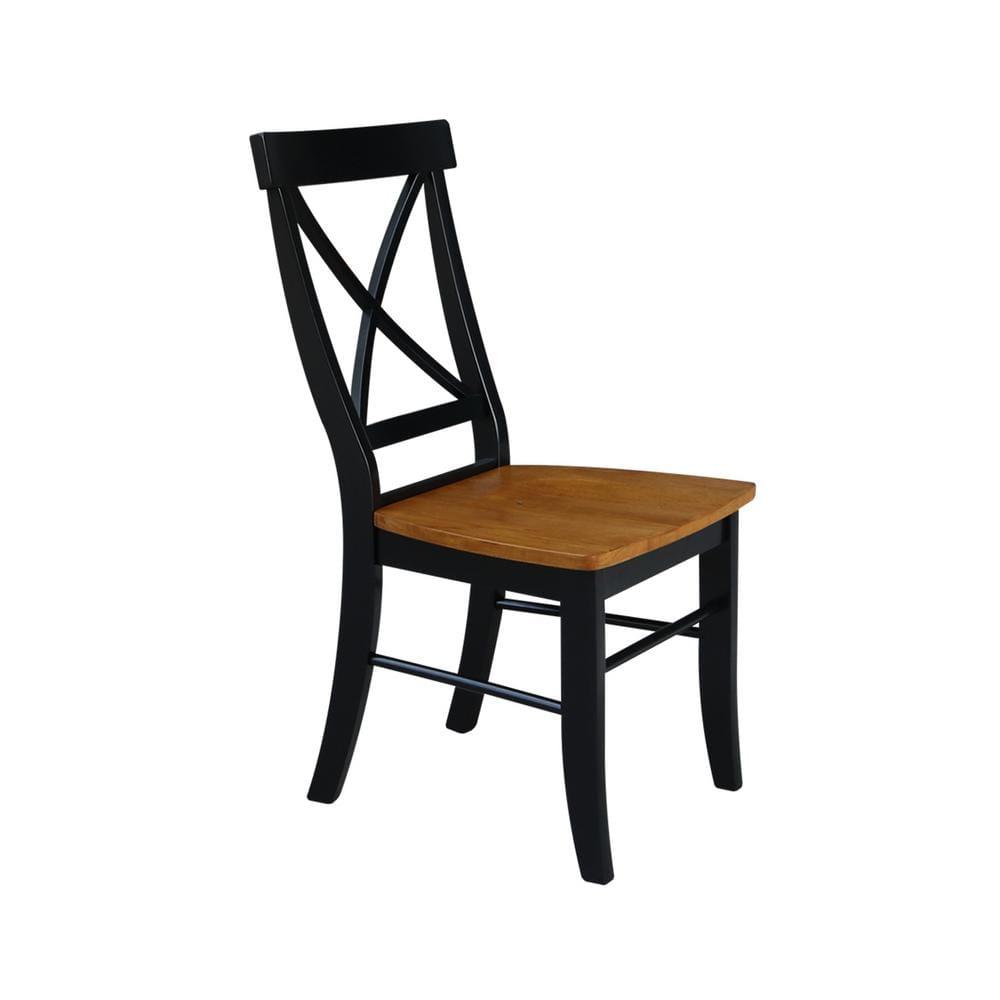 International Concepts Set of 2 X Back Chairs with Solid Wood Seats Black/Cherry Red: Hardwood Frame, Mid-Century Style