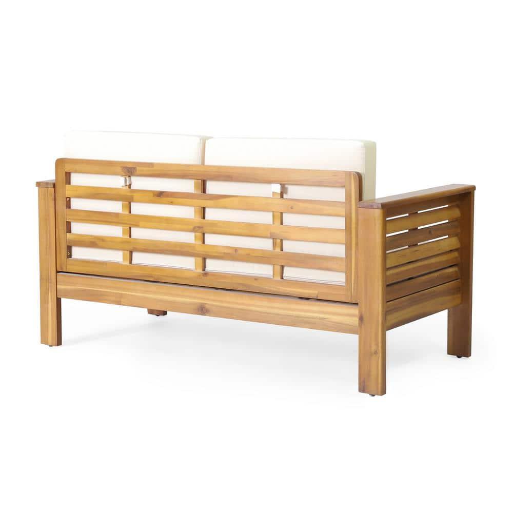 Christopher Knight Home Rabun Outdoor Acacia Wood 4 Seater Chat Set with Cushions, Cream/Teak
