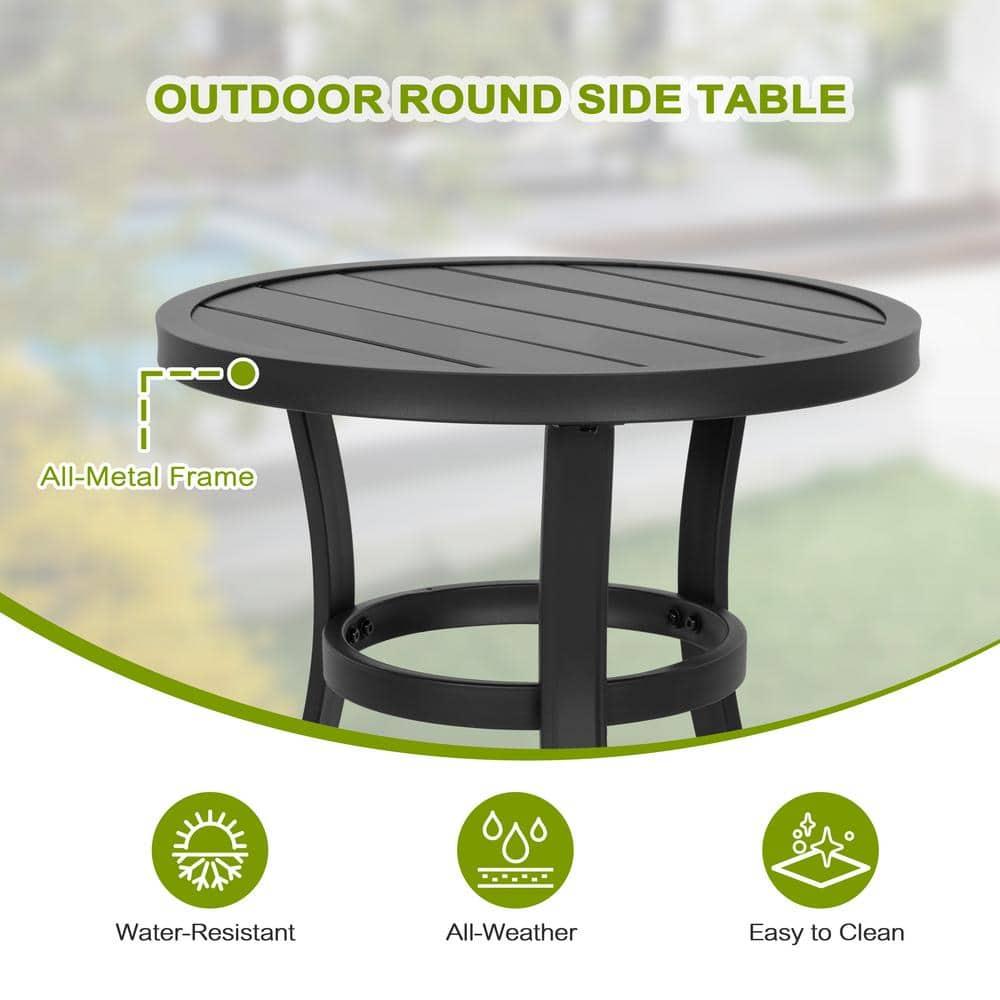 Nuu Garden Outdoor Metal Side Table, Weather Resistant 20’’ Patio Table, Outdoor Bistro Table, Outside End Table for Patio, Pool, Deck, Balcony, Porch, Outdoor or Indoor Use, Black