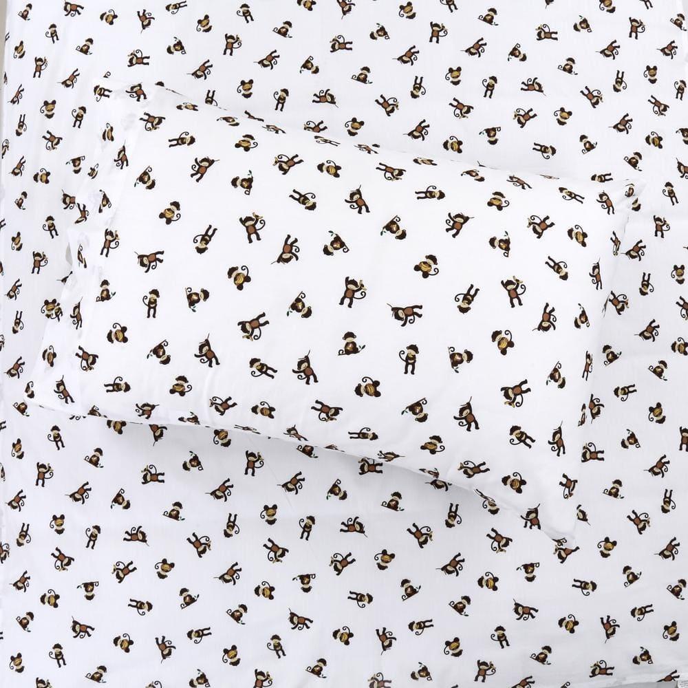 Monkey Around Jungle Bananas 3 Piece White Cotton Toddler Sheet Set