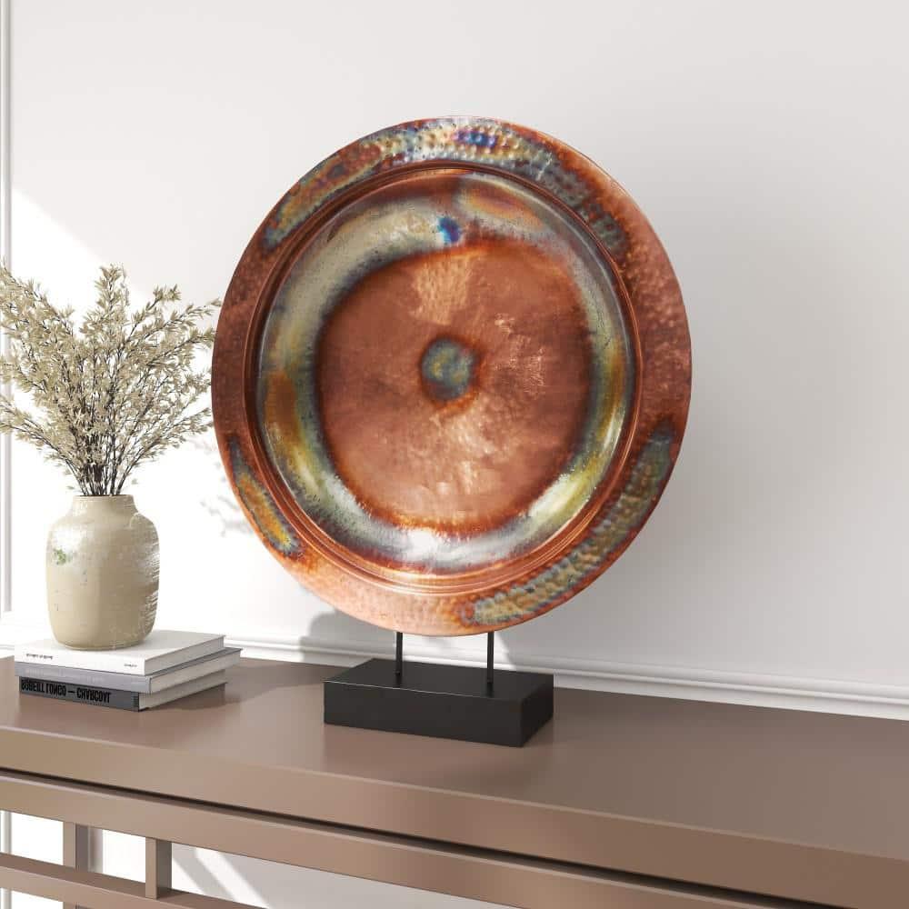 25" x 30" Copper Metal Geometric Sculpture with Black Stand, by DecMode