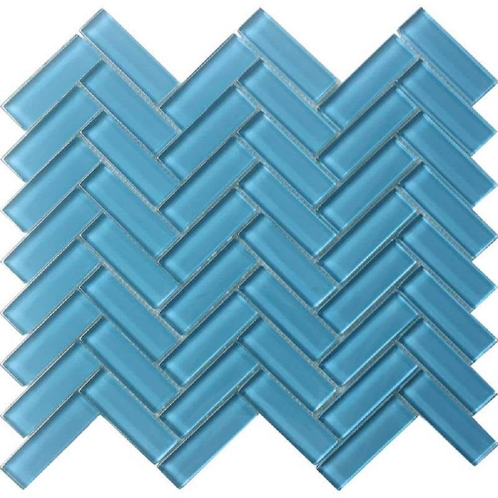 11"X 12.6" Herringbone Polished Glass Mosaic Tile