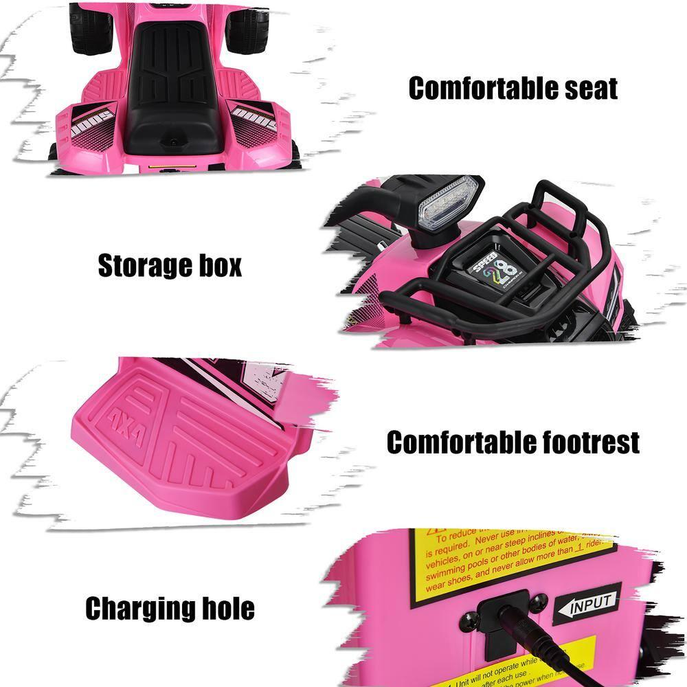 Costway 6V Kids ATV Quad Electric Ride On Car Toy Toddler with LED Light MP3 Pink