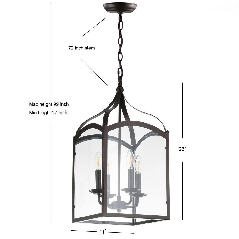 JONATHAN Y Ruth 11" 4-light Traditional Classic Lantern Metal/Glass LED Pendant, Oil Rubbed Bronze