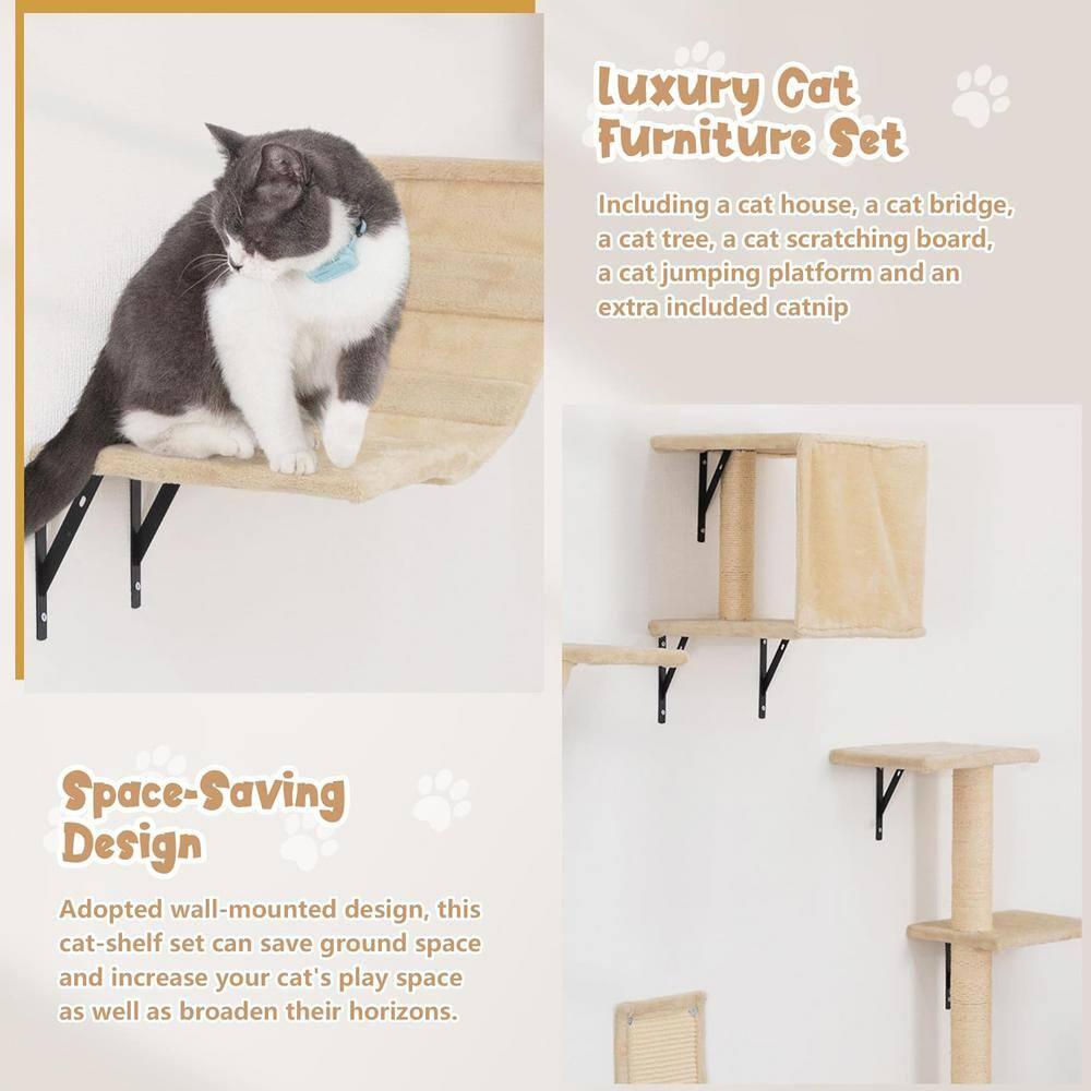 Resenkos Cat Tree,Kitten Condo Scratching Posts Kitty Play House, Multi-Level Cat Condo, Wooden cat running wheel