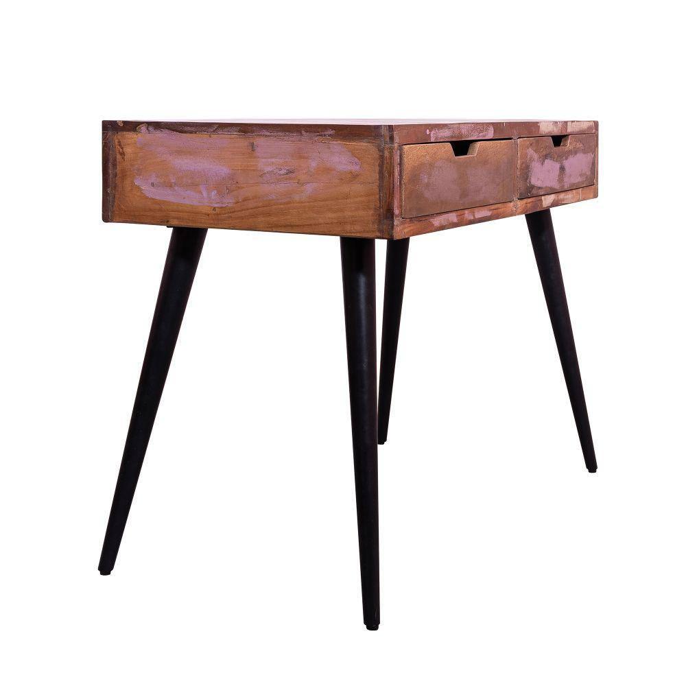 43" 2 Drawer Reclaimed Wood Console Table with Angled Legs and Pastel Accent Brown/Black - The Urban Port: Handcrafted, Cut Out Handles