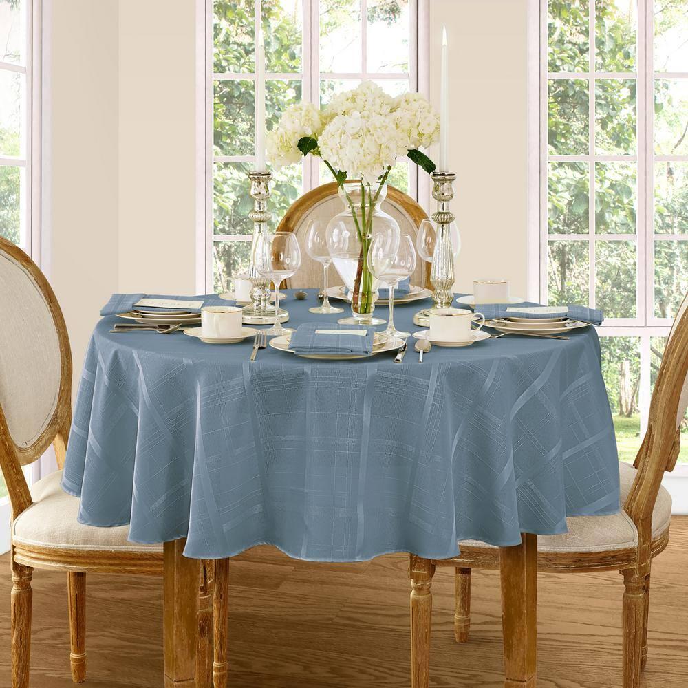 Elegance Plaid Stain & Water Resistant Tablecloth - 90" Round - Blue Shadow - Elrene Home Fashions