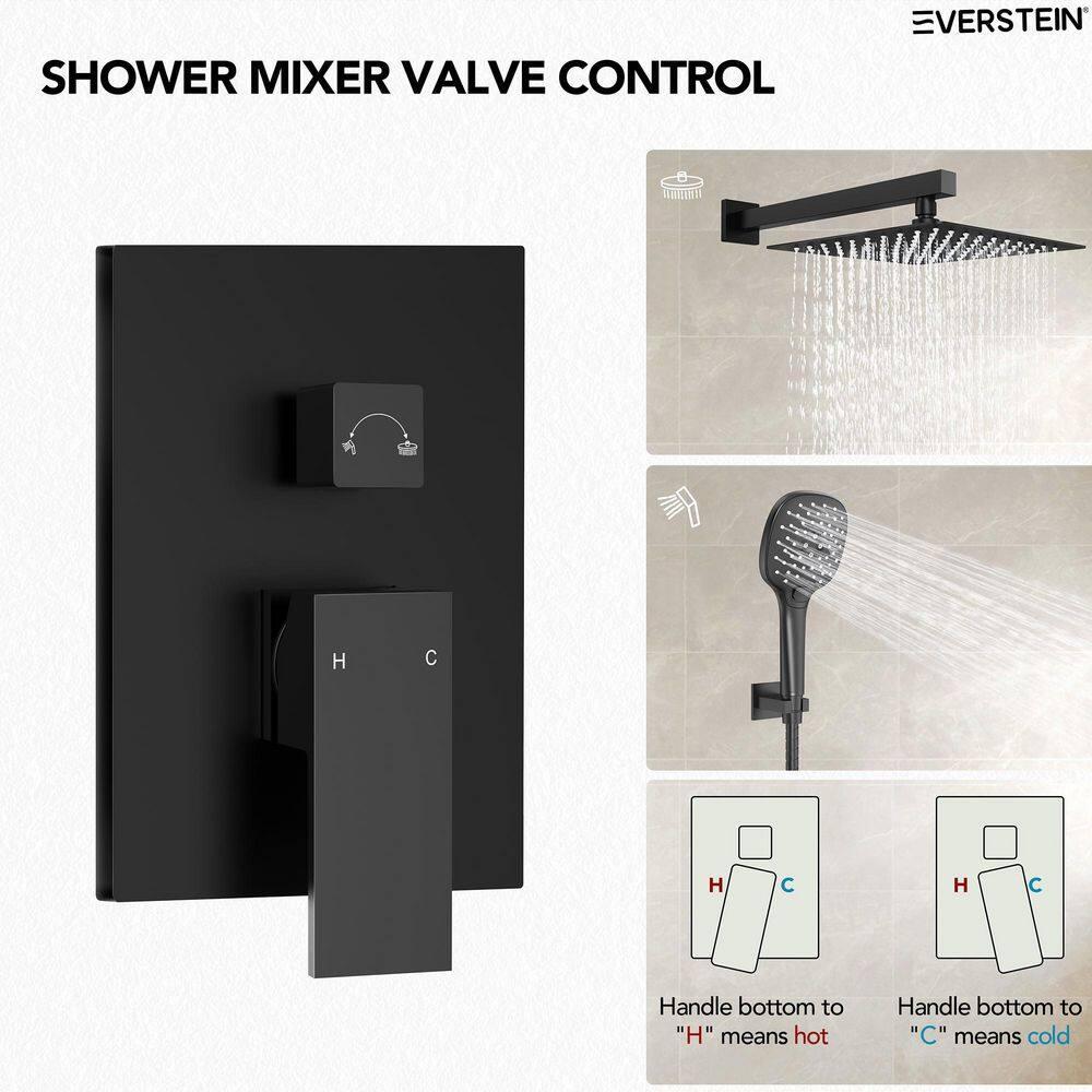 YAWWALK 10" Shower Head with 3-Spray Patterns Handheld in Matte Black (Valve Included)