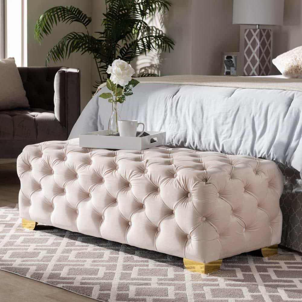 Avara Velvet Button Tufted Bench Ottoman - Baxton Studio