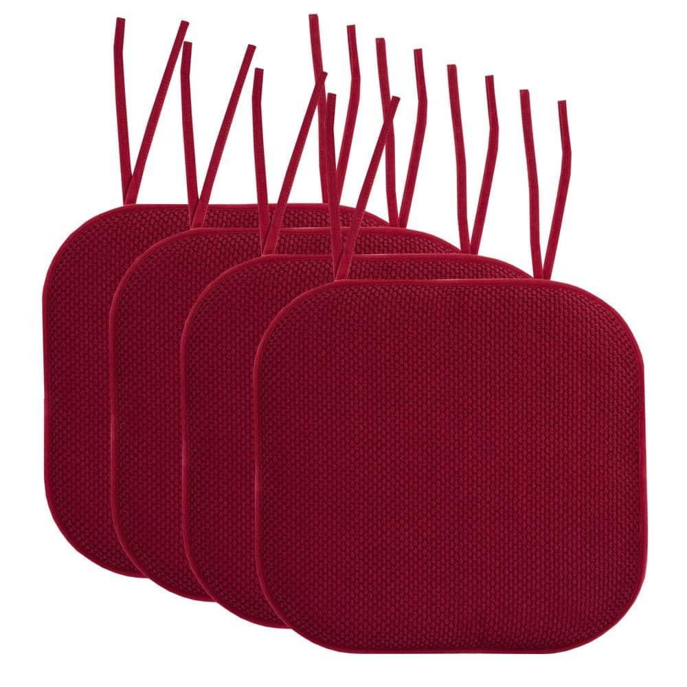 Honeycomb Memory Foam Non-Slip 16" x 16" Chair Cushion Pad with Ties, Yellow, 4 Pack
