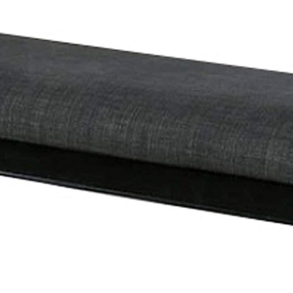 Benjara Fabric Seat Bench with Wooden Sleek Block Legs, Black and Gray