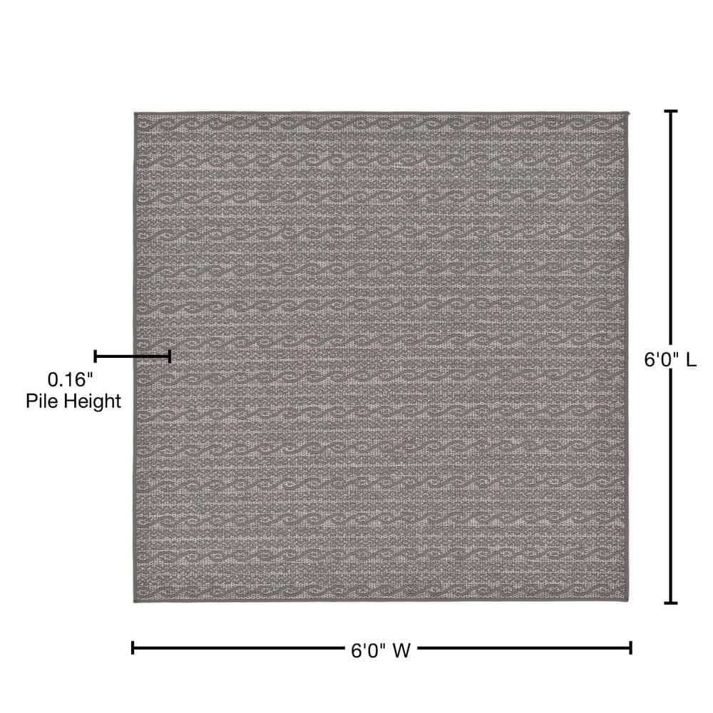 Unique Loom 6' 0 x 6' 0 Square Gray Outdoor Modern Links Area Rug