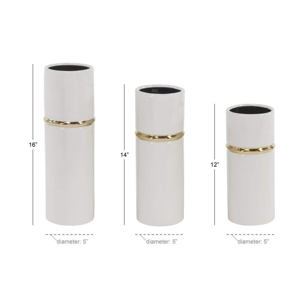 Set of 3 Modern Cylindrical Ceramic Vases White - Olivia & May