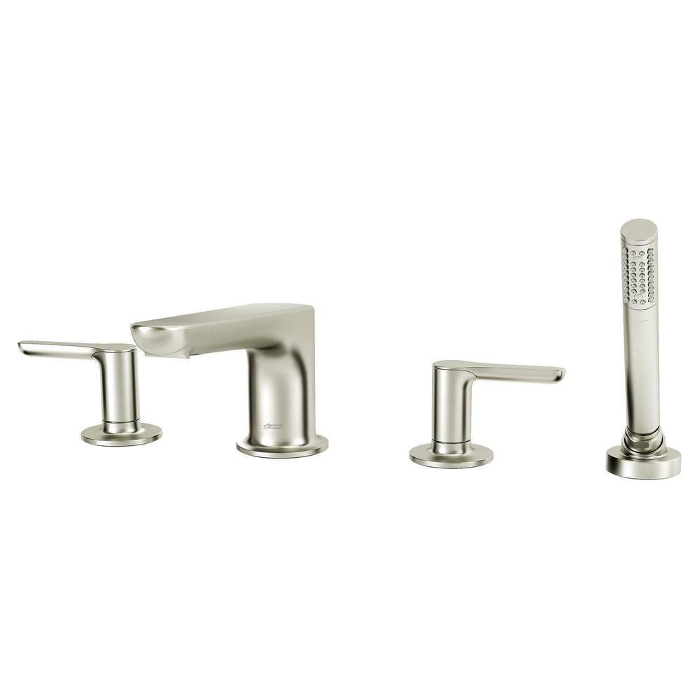 American Standard Studio S 2-Handle Deck-Mount Roman Tub Faucet for Flash Rough-in Valve with Hand Shower in Brushed Nickel
