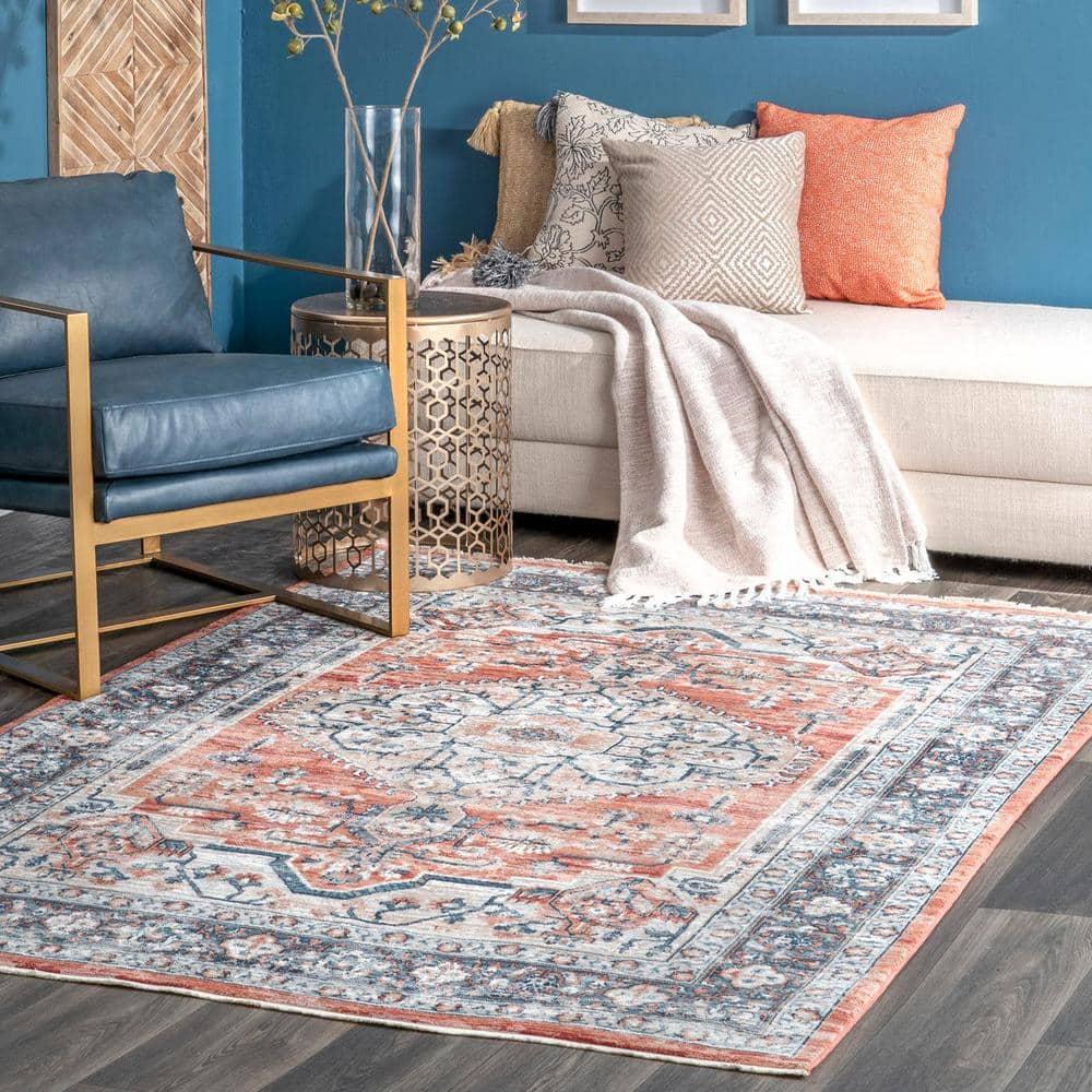Nuloom Zara Medallion 2x6 Runner Indoor Area Rug for Living Room Bedroom Dining Room Entryway Hallway Kitchen, Rust/Blue