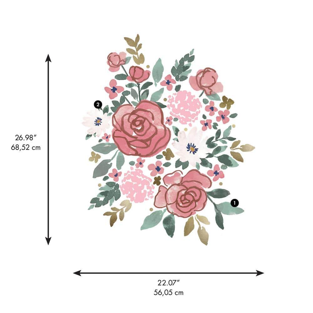 Floral & Gold Pink Peel and Stick Wall Decals by RoomMates, RMK5530GM
