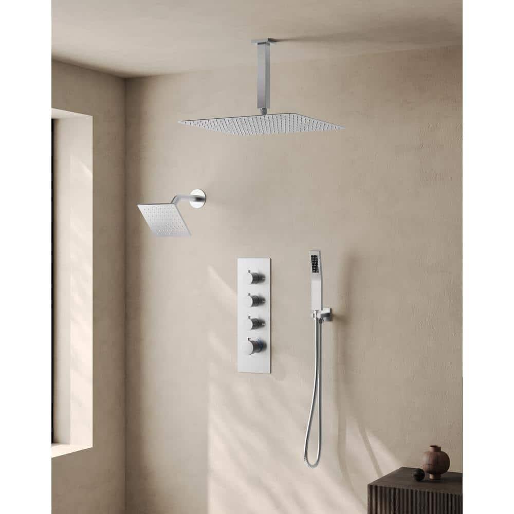 Thermostatic Shower Faucet System,16" & 6" Dual Shower Head with Rough-In Valve