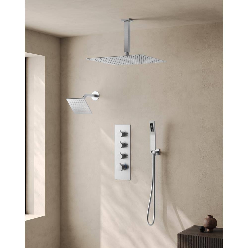 Thermostatic Shower Faucet System,16" & 6" Dual Shower Head with Rough-In Valve