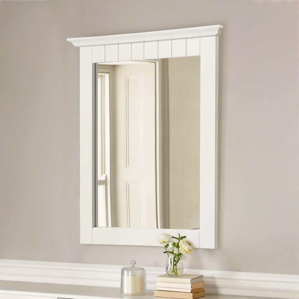 QINBI 541581-WHT Cottage Rectangle Wall Accent Traditional Wood Framed – Living Room, Bedroom, Bathroom Vanity Mirror, 24" H X 21" L, White