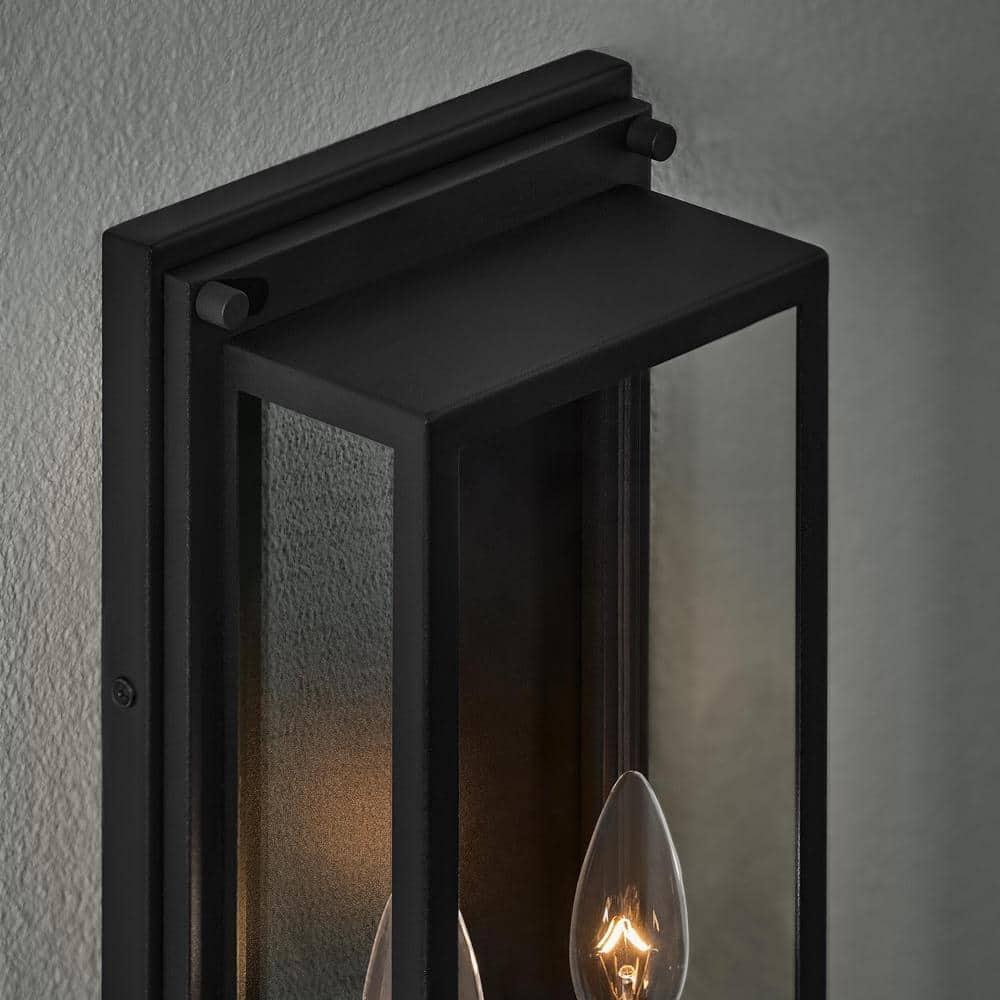 Bradford 18 in. 2-Light Black Outdoor Wall Light Fixture with Clear Glass