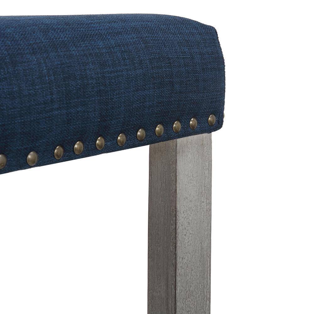 Polytrends Jameson Upholstered Polyester 24" Counter Stool - Gray Legs/ Saddle Seat Antique Gray/Navy Blue Wood Wood Foam 250lbs