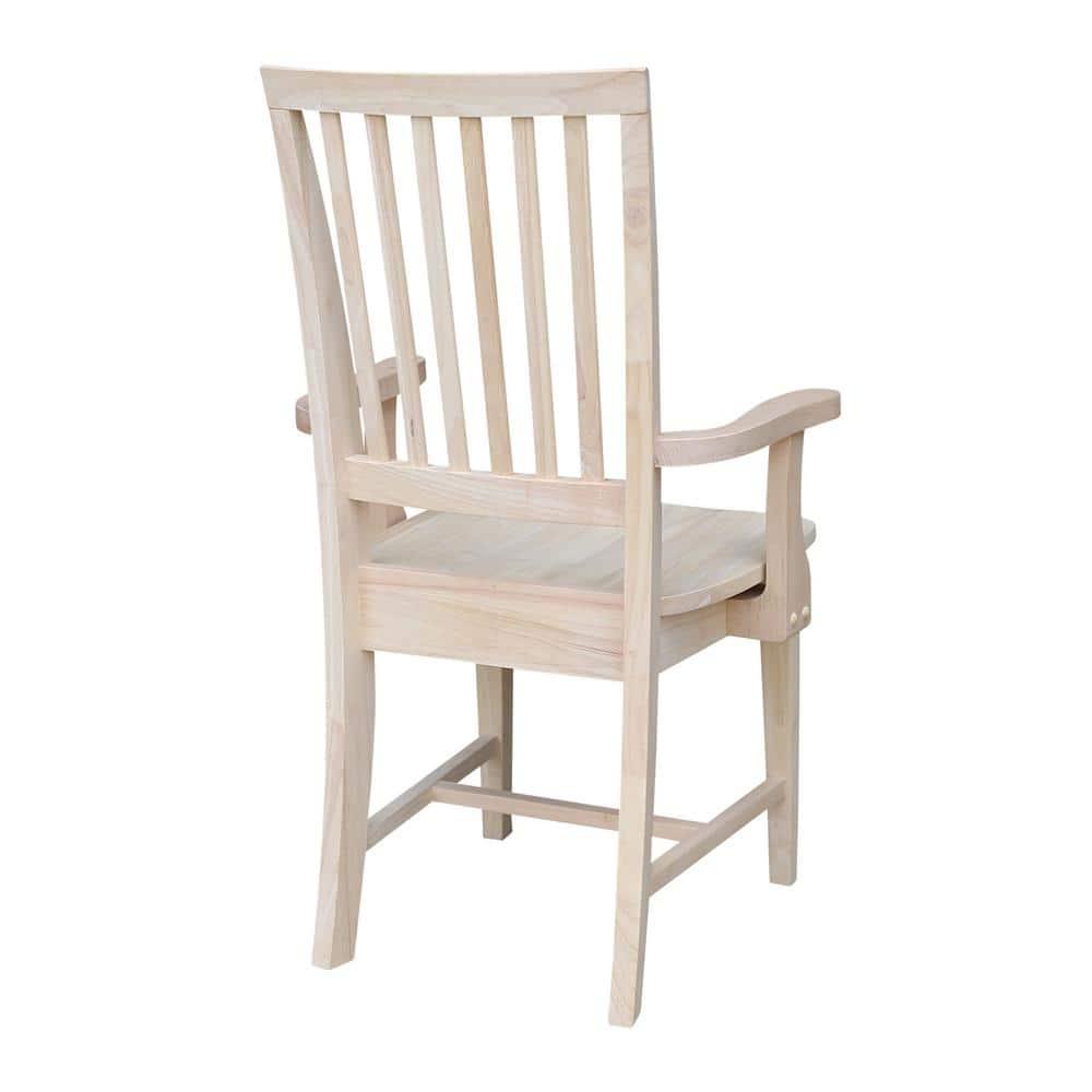 Mission Side Chair with Arms Unfinished - International Concepts: Solid Wood, Slat Back, Kitchen Furniture