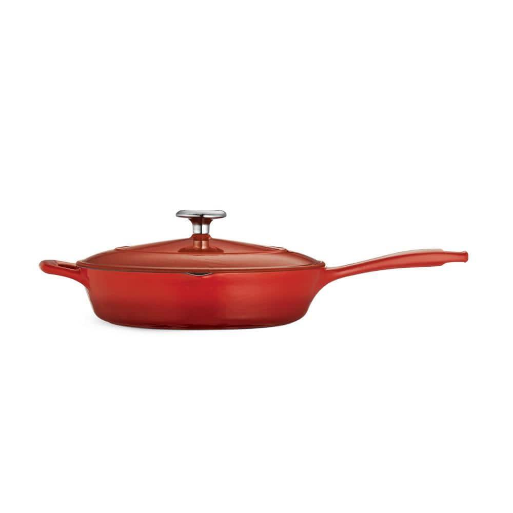 10-Inch Red Enameled Cast Iron Skillet with Lid