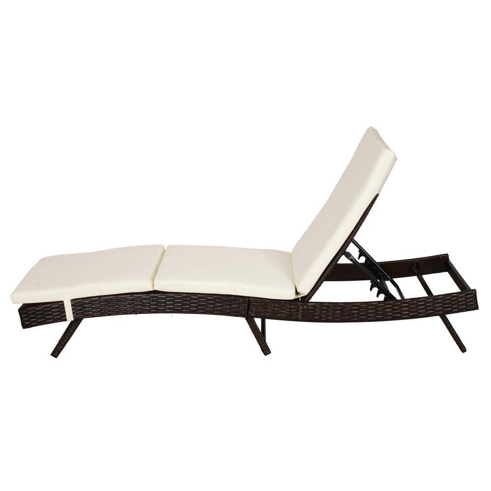 Outsunny Patio Chaise Lounge, Pool Chair with 5 Position Adjustable Backrest & Cushion, Outdoor PE Rattan Wicker Sun Tanning Seat, 28", Cream