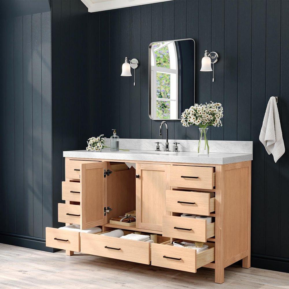 Cambridge 60'' Single Bathroom Vanity with Carrara Marble Top