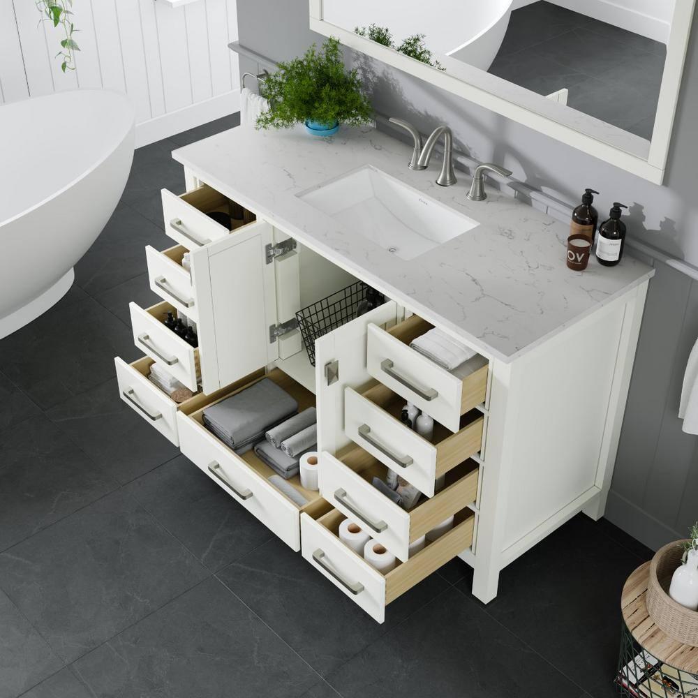 Eviva Aberdeen 42" W x 22" D x 34" H White Bathroom Vanity with White Carrara Countertop