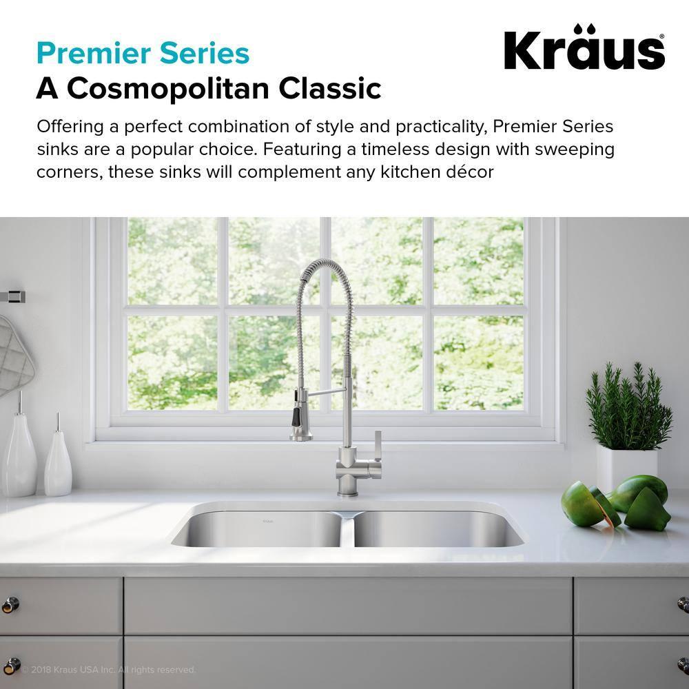 Kraus KRAUS Premier 32-inch L 18 Gauge Undermount 50/50 Double Bowl Stainless Steel Kitchen Sink KBU29