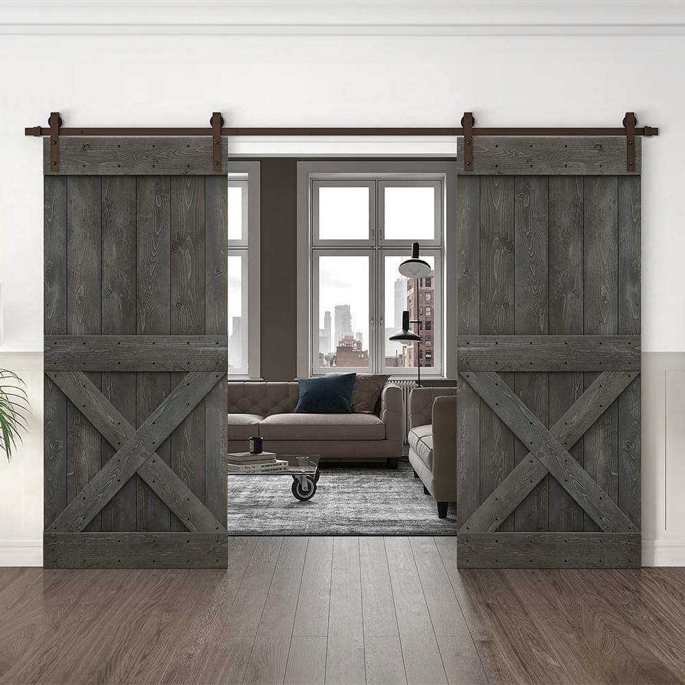 Calhome 84'' Solid Wood Paneled Painted with Installation Hardware Kit Barn Door
