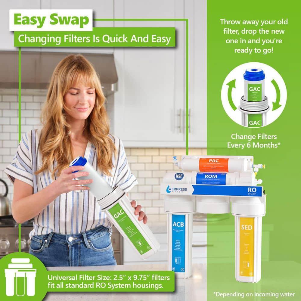 4 Pack Post Activated Carbon Water Filter Replacement - 5 Micron - Under Sink Reverse Osmosis System