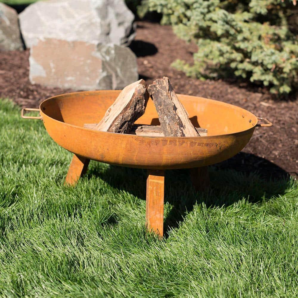 SunnyDaze Decor Union Round Wood-Burning Steel Finish Cast Iron Outdoor Raised Fire Pit Bowl