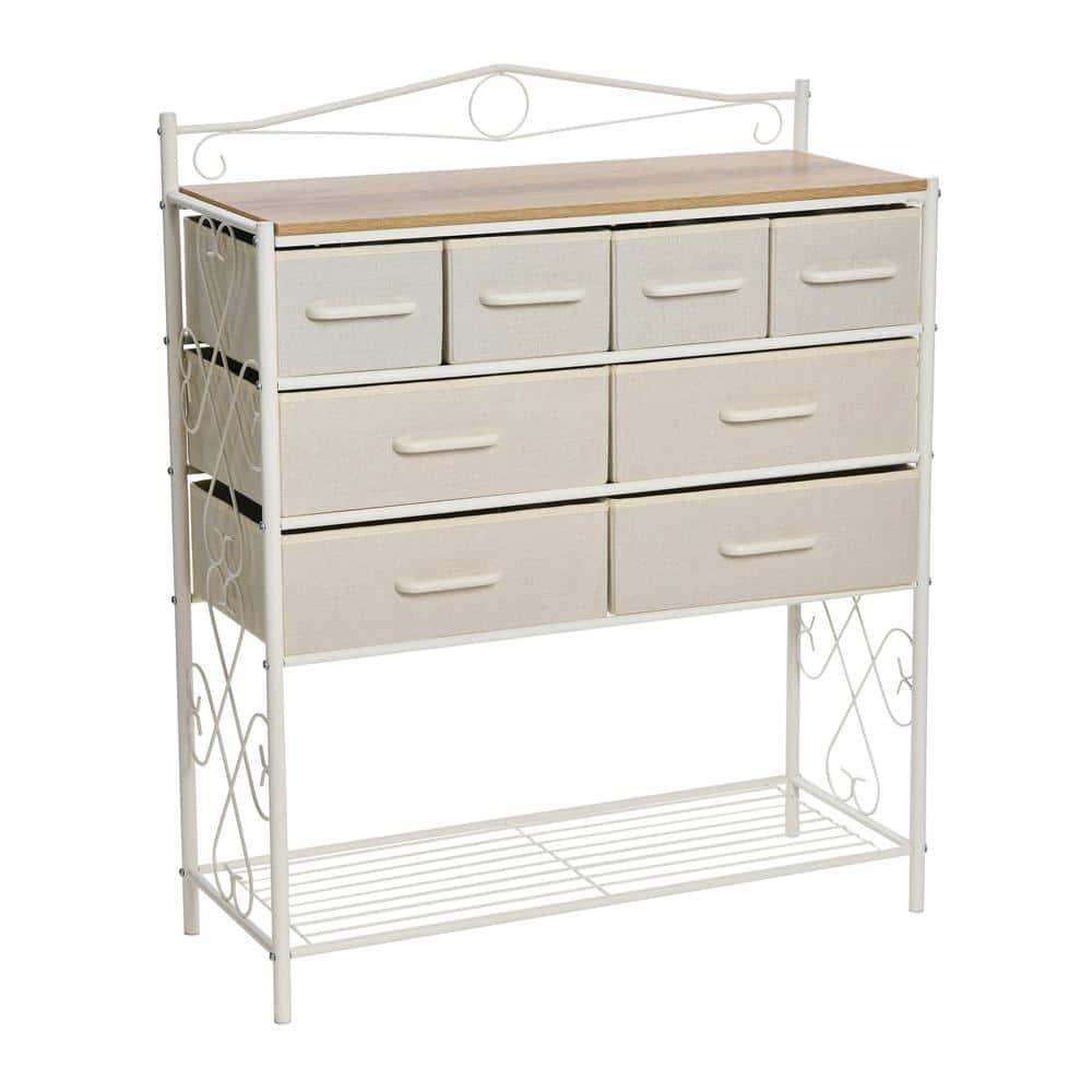Victorian Style 8-Drawer and Bottom Shoe Shelf Storage Organizer Unit, White and Coastal Oak Color