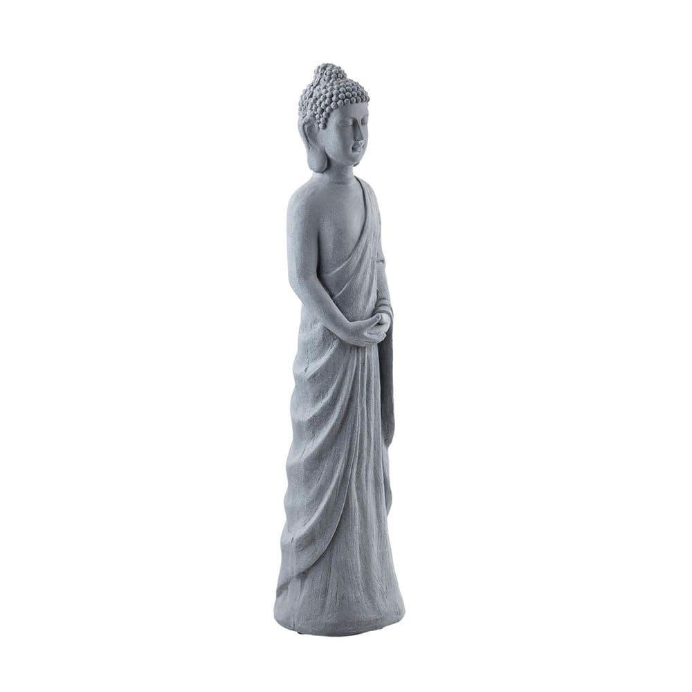 32" Magnesium Oxide Standing Buddha Statue Gray - Alpine Corporation: Outdoor Decor, Garden Accent